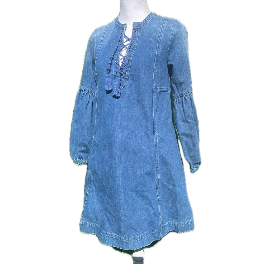 Ulla Johnson Denim Deren Tie Dress Size 0 100% Cotton - Picture 7 of 11